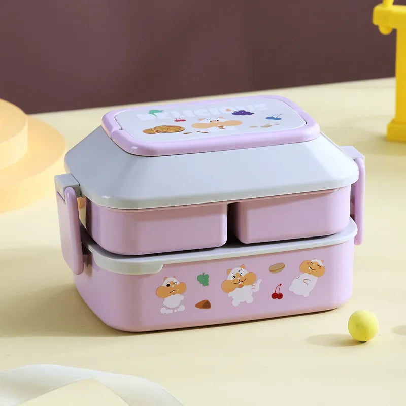 Cute Portable Lunch Box for Girls School Kids Plastic Picnic Bento Box Microwave Food Box with Compartments Storage Containers