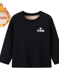 Autumn And Winter Children's Solid Color KING Letter Plus Velvet Long-sleeved Shirt Boy Casual Joker Thick Sweater Girl Sports T
