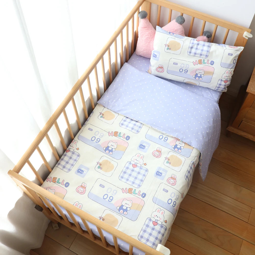 3 Pcs Baby Crib Bedding Set Cotton Bed Linens Boy Girl Cot kit Include Pillowcase Sheet Duvet Cover Children Room Decoration