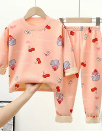 Kids Warm Pajama Sets Autumn Winter Plus Velvets Clothing Suits Boys Girls Fashion Print Pullover+Pants 2Pcs Outfits 1-14 Years
