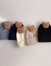 Cartoon Bear Baby Knitted Hat Autumn Winter Warm Newborn Infant Beanies for Boys Girls Soft Comfortable Toddler Kids Bonnet
