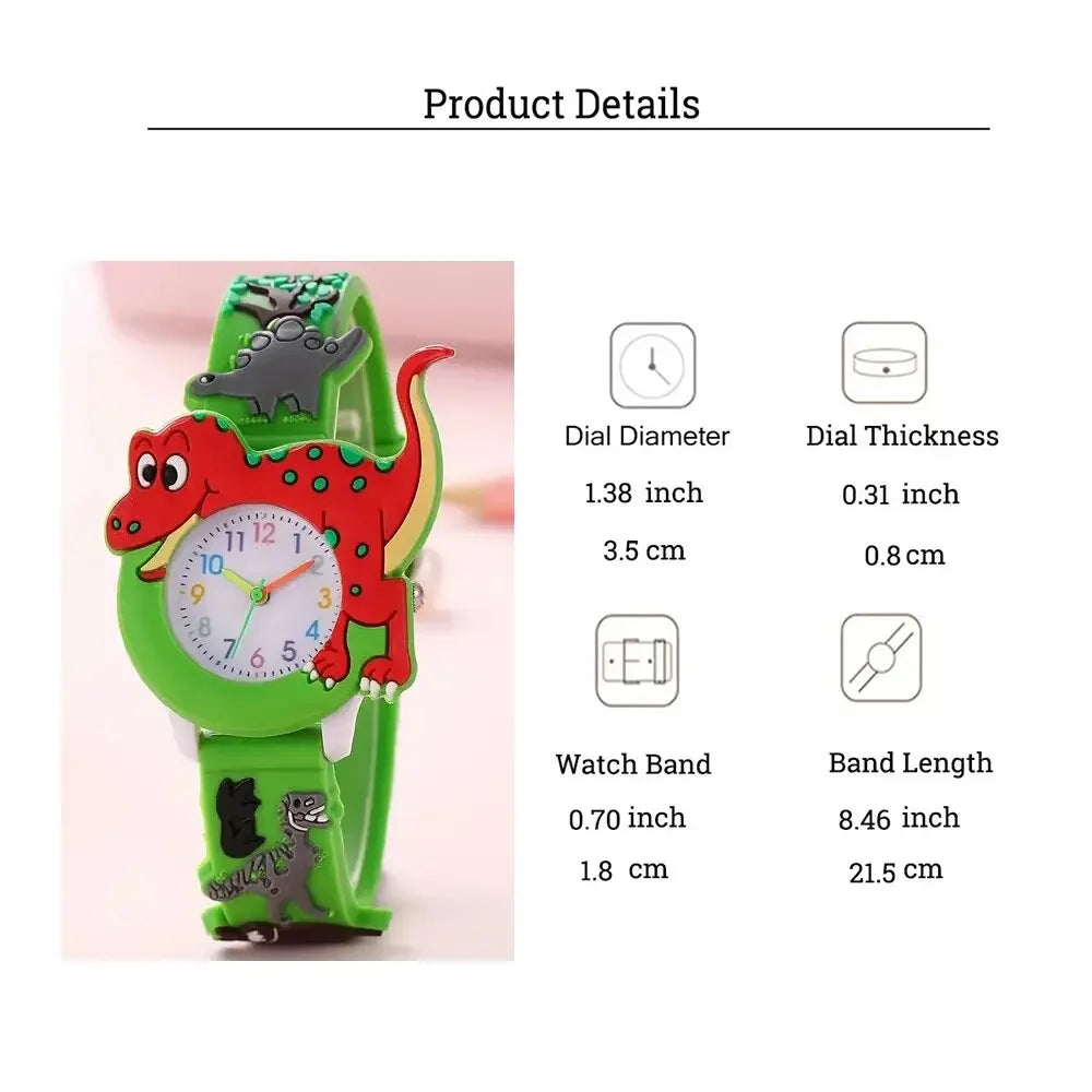 Kids Cartoon 3D Dinosaur Silicone Quartz Watch Student Watch