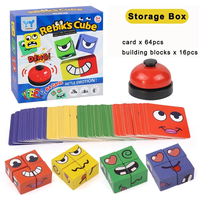 Kids Face Change Expression Puzzle Building Blocks Montessori Cube Table Game Toy Early Educational Toys for Children Gifts