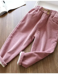 Kids Warm Pants Boy Girls Autumn Winter Corduroy Thick Outer Wear Sports Trousers 3-10Y Children Clothes Casual High Waist Pants
