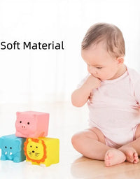 Cute Animals Blocks Toy Silicone Toys Rubber Months Cube 3D Sensory Kids Bath Touch 6 Pcs Grasp Stacking
