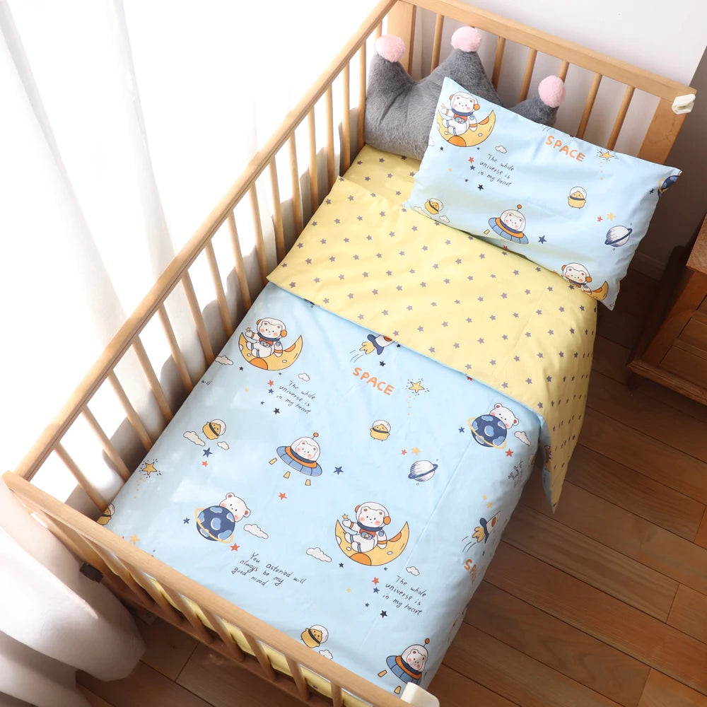 3 Pcs Baby Crib Bedding Set Cotton Bed Linens Boy Girl Cot kit Include Pillowcase Sheet Duvet Cover Children Room Decoration