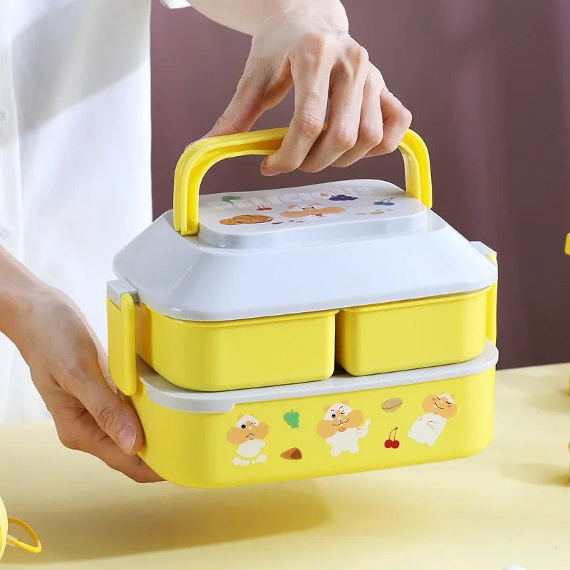 Cute Portable Lunch Box for Girls School Kids Plastic Picnic Bento Box Microwave Food Box with Compartments Storage Containers