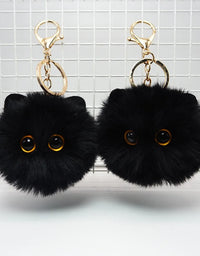 Black Plush Cat Keychain for Women Soft Faux Fur Ball Kitten Keyring Bag Pendant Car Key Chain Girl Kids Couple Gift
