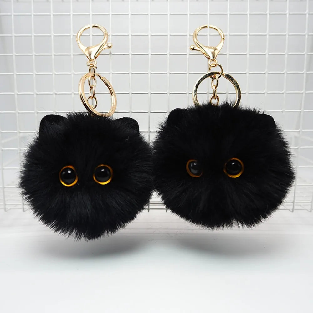 Black Plush Cat Keychain for Women Soft Faux Fur Ball Kitten Keyring Bag Pendant Car Key Chain Girl Kids Couple Gift