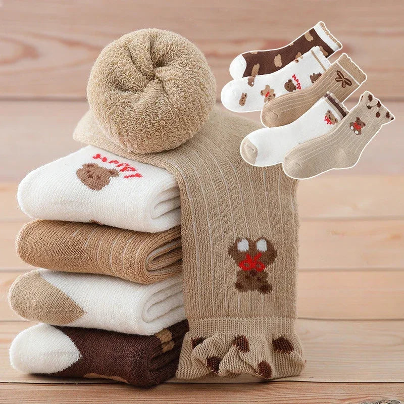 5 Pairs Warm Plush Kids Socks Autumn And Winter Plush Thicken Toddler Boys Girls Cotton Socks 1 to 12 Years Children Socks