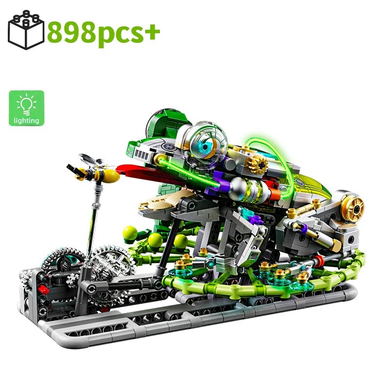 Mechanical Shark Building Set, Sea Life Crocodile Parrot Mantis Frog Manta Ray Building Blocks Light, Animal Toys Gift for Kid