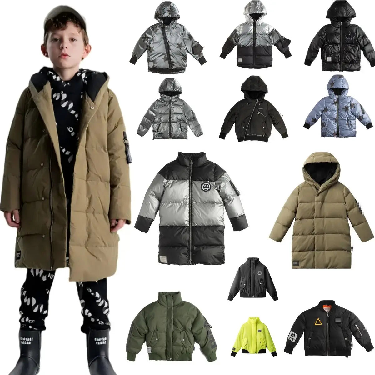 Kids winter down jacket and down vest jacket