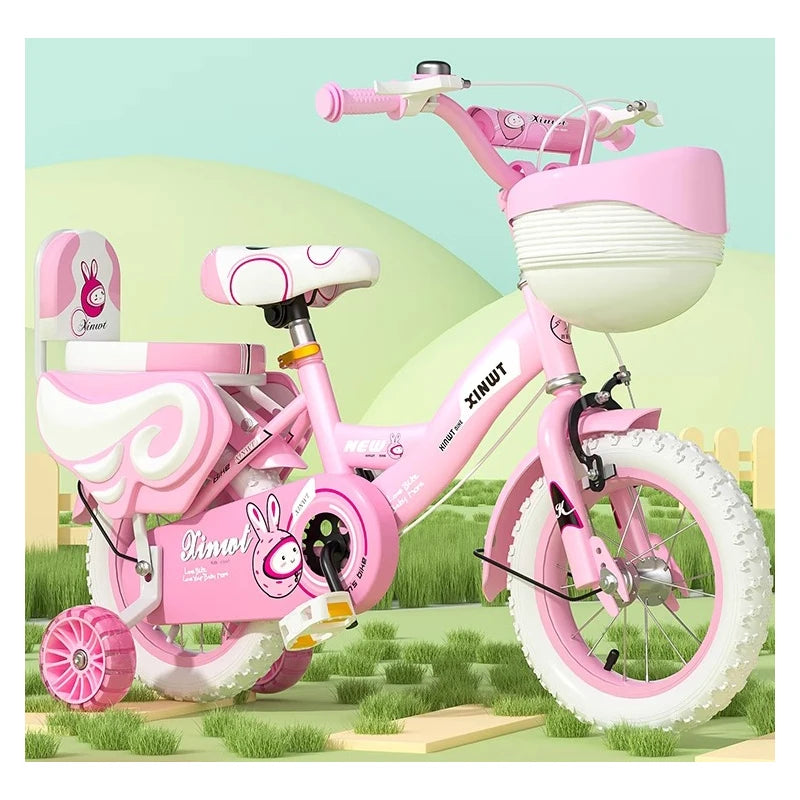 2-3-5-6-7-8-9 Years Old Children's Bicycle Girl and Boy Kids Bike Flash Auxiliary Wheel Adjustable Pink