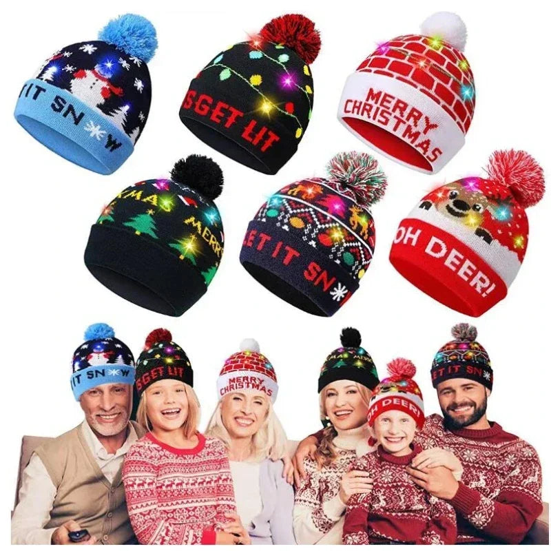 Christmas Hat Year Xmas Party Decor Creative Flashing Led Light Snowman Winter Warm Color Knitted Cap Christmas Gift Christmas