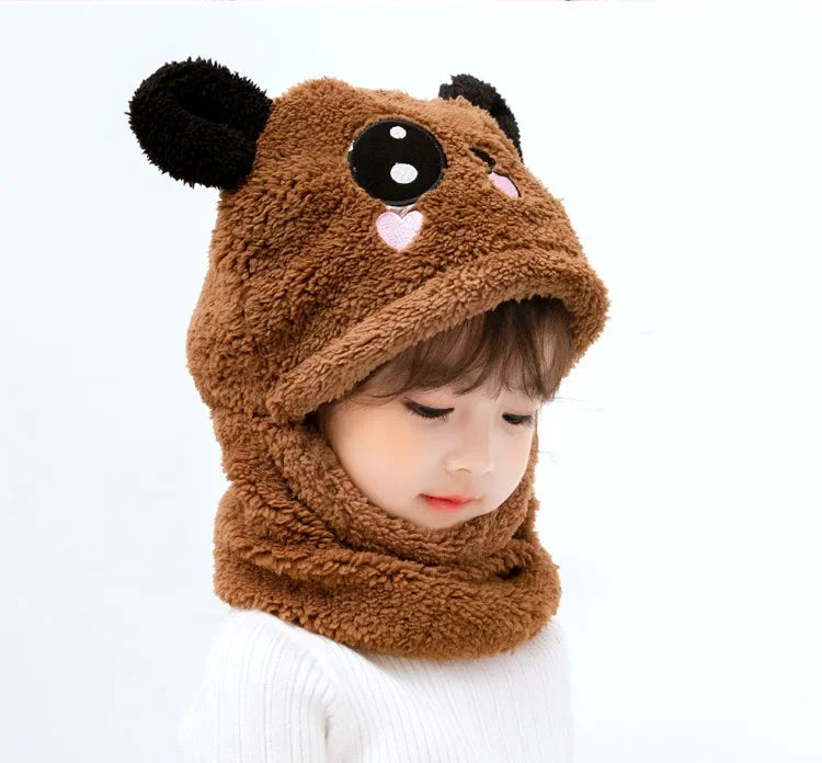 Hat for Girls Boys Scarf Thicken Cap Winter Hat for Kids Newborn Baby Stuff Children Hat Plus Fleece Kids Caps 1-18Years