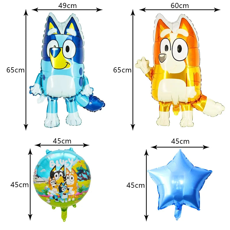 Blueies Birthday Party Decoration Foil Latex Balloon For Kids Event Supplies Blue Dog Disposable Tableware Banner Backdrop