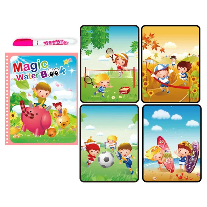 Children Early Education Toys Magical Book with Pen Water Drawing Montessori Toys Gift Reusable Coloring Book Magic Drawing Book