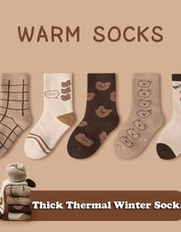 5 Pairs Baby Socks Winter Socks Thick Thermal Warm Socks Kids Cartoon Bear Cotton Socks For Boys Infant Snow Boot Calf Sock
