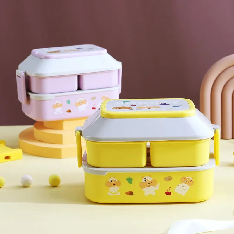 Cute Portable Lunch Box for Girls School Kids Plastic Picnic Bento Box Microwave Food Box with Compartments Storage Containers