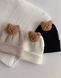 Cartoon Bear Baby Knitted Hat Autumn Winter Warm Newborn Infant Beanies for Boys Girls Soft Comfortable Toddler Kids Bonnet
