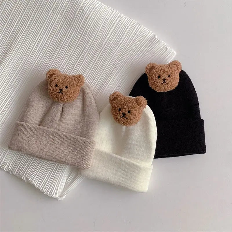 Cartoon Bear Baby Knitted Hat Autumn Winter Warm Newborn Infant Beanies for Boys Girls Soft Comfortable Toddler Kids Bonnet