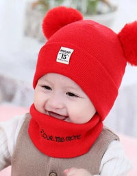 Winter Children Warm Baby Knitted Hats with Pom Pom Kids Knit Beanie Hats Solid Color Children's Hat for Boys Girls Accessories
