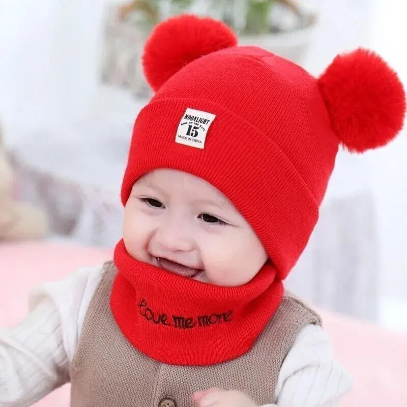 Winter Children Warm Baby Knitted Hats with Pom Pom Kids Knit Beanie Hats Solid Color Children's Hat for Boys Girls Accessories