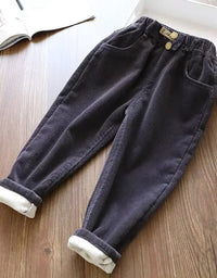 Kids Warm Pants Boy Girls Autumn Winter Corduroy Thick Outer Wear Sports Trousers 3-10Y Children Clothes Casual High Waist Pants
