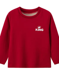 Autumn And Winter Children's Solid Color KING Letter Plus Velvet Long-sleeved Shirt Boy Casual Joker Thick Sweater Girl Sports T
