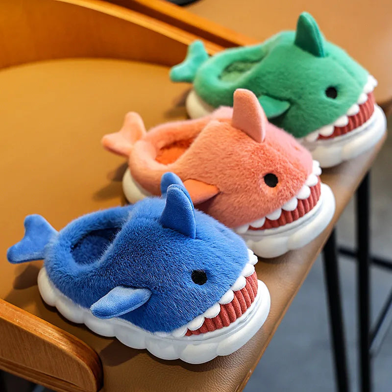 Children's Cotton Slippers for Boys and Girls Cute Cartoon Shark Slippers Autumn and Winter Home Indoor Baby Thick-soled Slip...