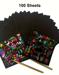 100Pcs Dazzling Scratch Painting Parent Child Interactive Toys Note Cards Handmade Painting
