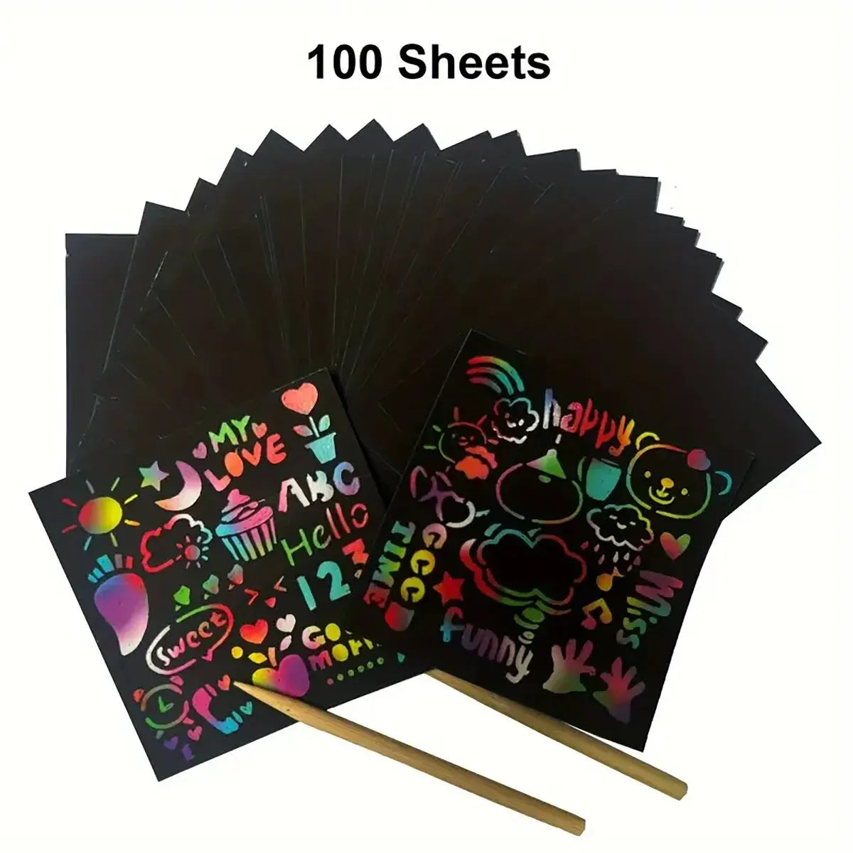 100Pcs Dazzling Scratch Painting Parent Child Interactive Toys Note Cards Handmade Painting