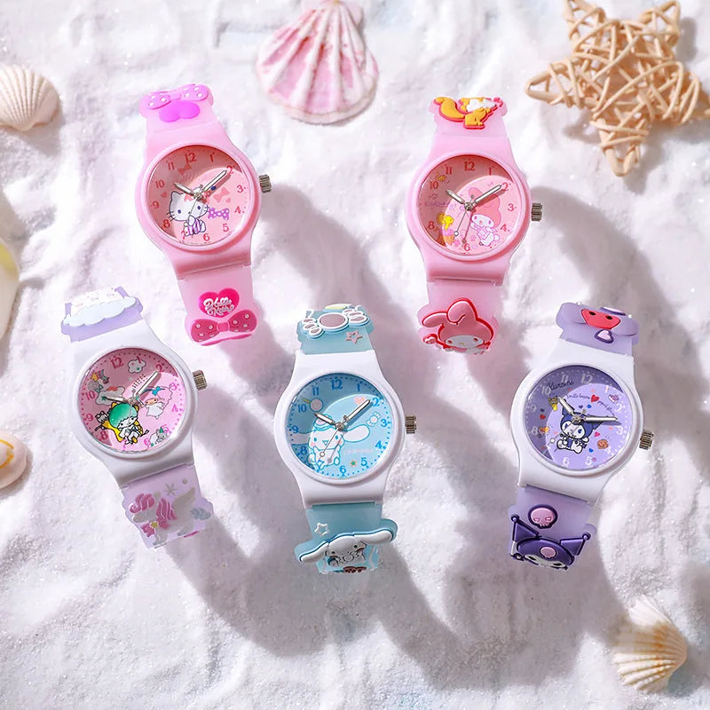 New Sanrio Silicone Watch Kawaii Cartoon Cinnamoroll Hello Kitty Melody Kuromi Quartz Watches Cute Anime Birthday Gifts for Kids