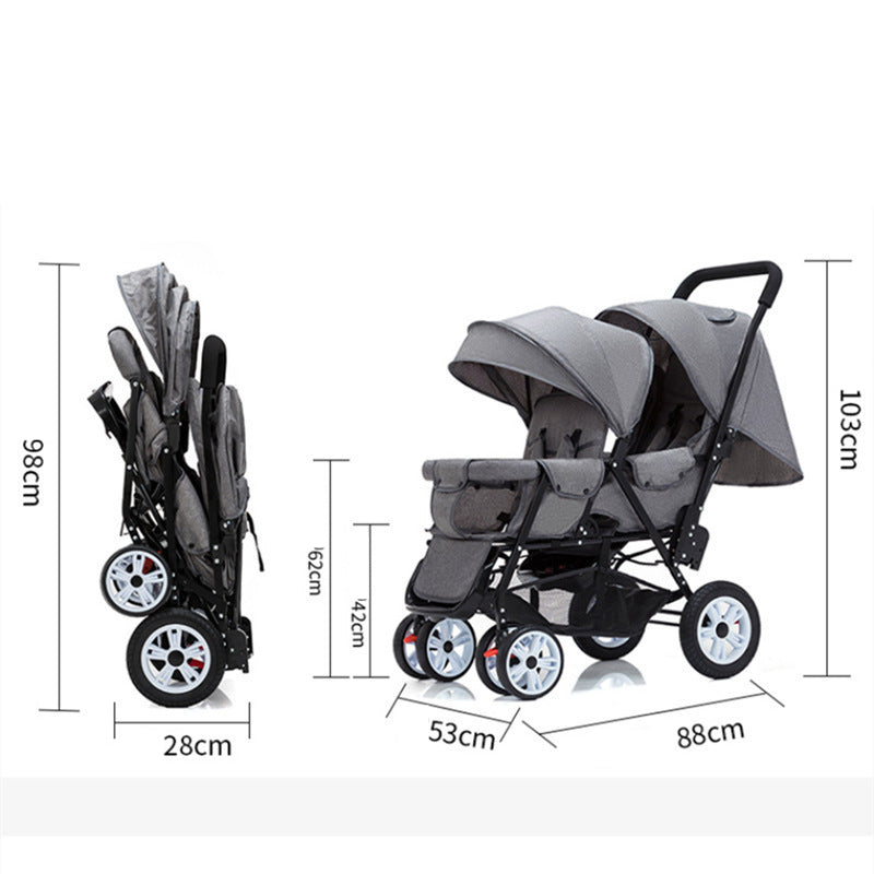 Stroller Children's Lightweight Baby Front And Rear Sitting Plus-sized Four-wheel Convenient Double Sitting Lying Folding Cart - TryKid