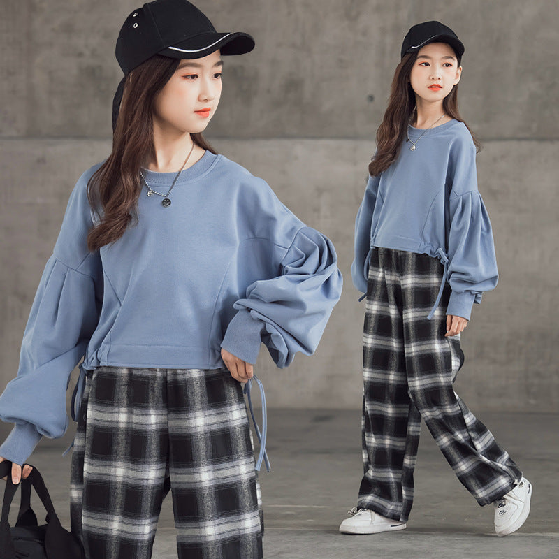 Girls' Suits Western Style Korean Children's Clothing Trendy Plaid Trousers Big Kids - TryKid