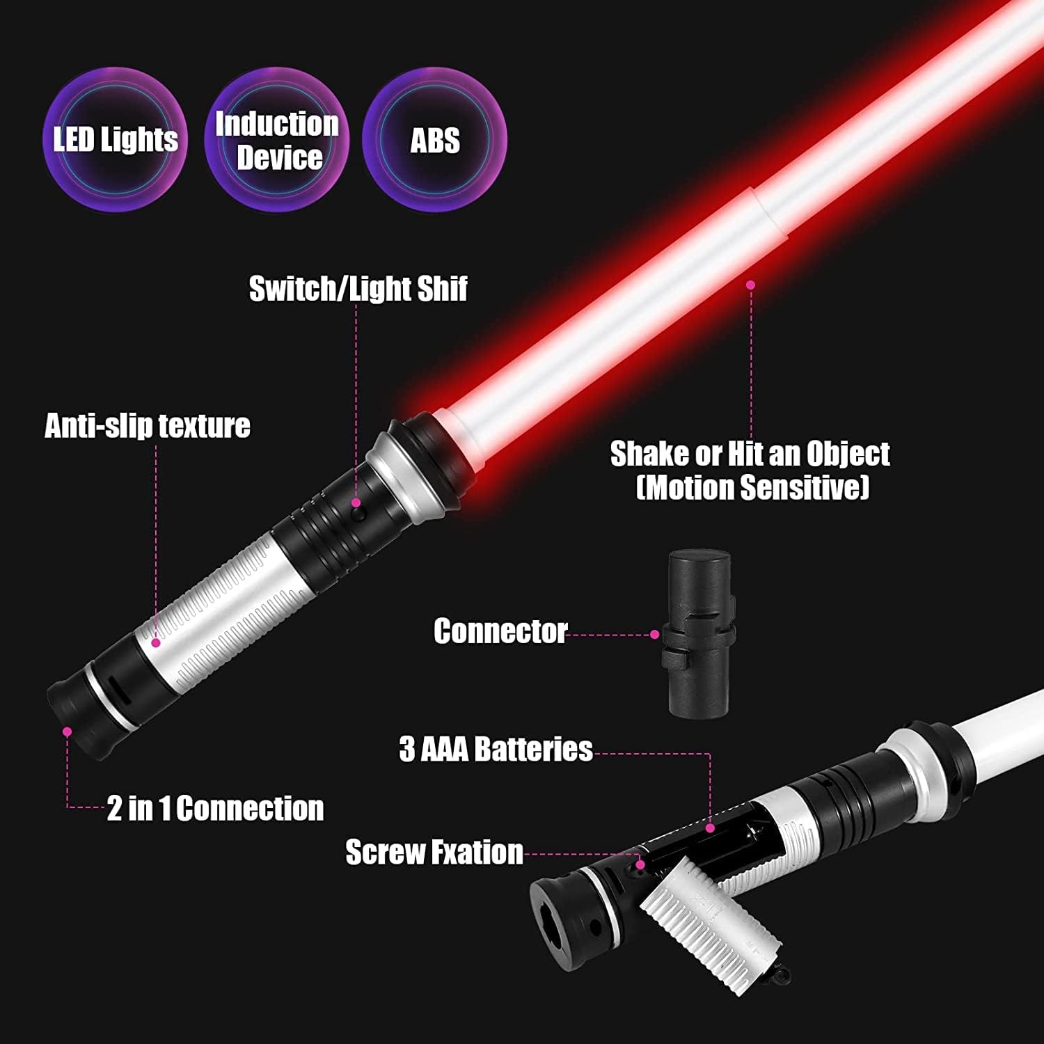 Lightsaber Kids - 2 Pack - LED Light Up Saber With Sound Retractable 7 Colors Light Saber Sword For Boys Kids Party Favors - TryKid