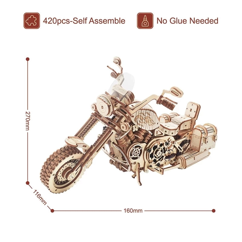 Robotime Rokr Cruiser Motorcycle DIY Wooden Model 420 Pcs Building Block Kits Funny Toys Gifts For Children - TryKid