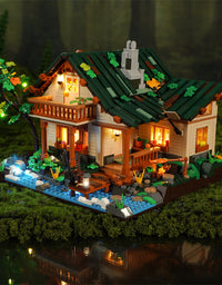 The Lakeside Hut Is Equipped With LED Lighting Puzzle Assembly Building Block Lighting Toys - TryKid
