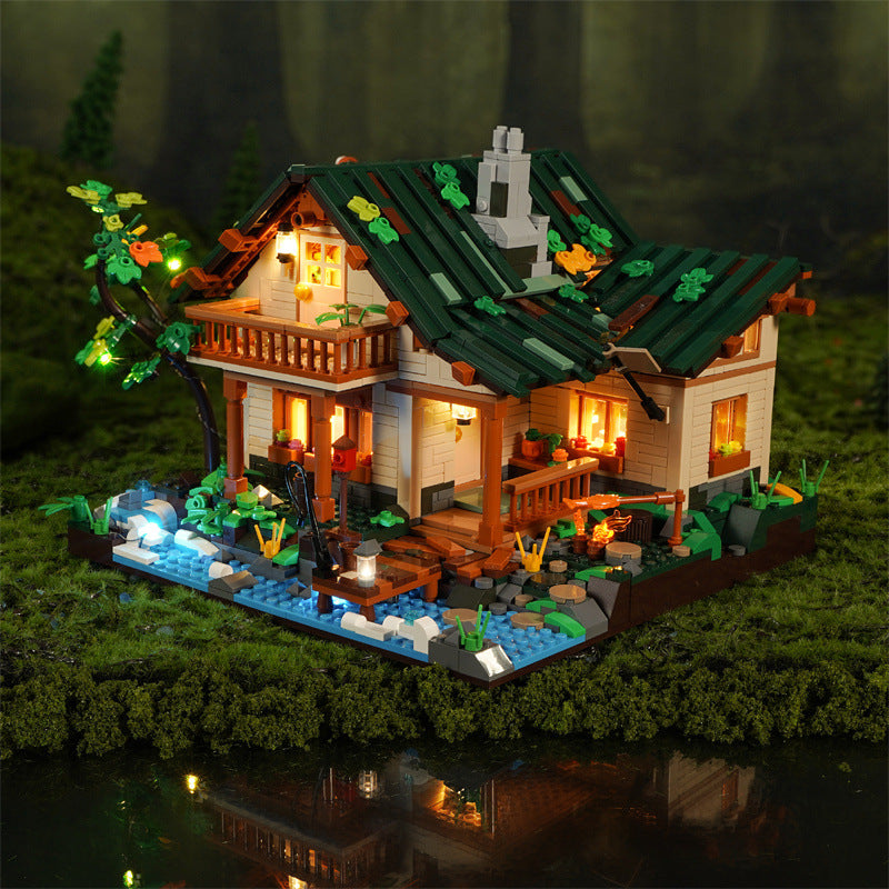 The Lakeside Hut Is Equipped With LED Lighting Puzzle Assembly Building Block Lighting Toys - TryKid