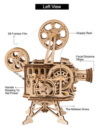 Hand Crank Projector Classic Film Vitascope 3D Wooden Puzzle Model Building Toys for Children - TryKid

