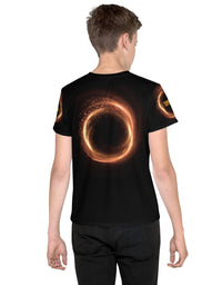 TRYKID Cosmic Black Hole Youth Crew Neck T-Shirt | Trending Space Design for a Stellar Fashion Statement
