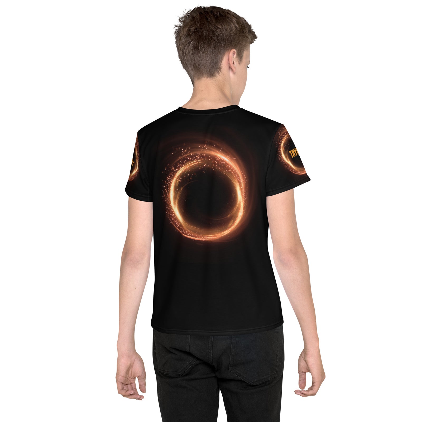 TRYKID Cosmic Black Hole Youth Crew Neck T-Shirt | Trending Space Design for a Stellar Fashion Statement