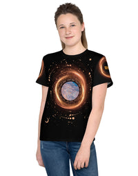 TRYKID Cosmic Black Hole Youth Crew Neck T-Shirt | Trending Space Design for a Stellar Fashion Statement
