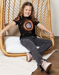 TRYKID Cosmic Black Hole Youth Crew Neck T-Shirt | Trending Space Design for a Stellar Fashion Statement
