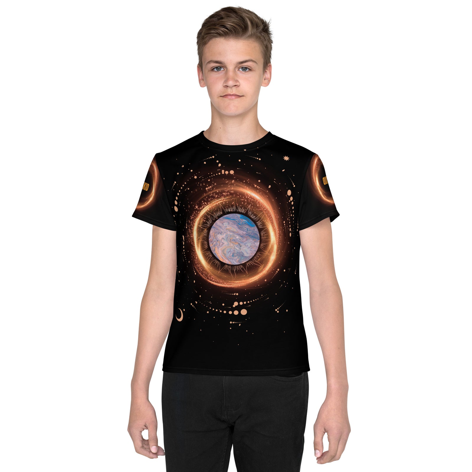 TRYKID Cosmic Black Hole Youth Crew Neck T-Shirt | Trending Space Design for a Stellar Fashion Statement