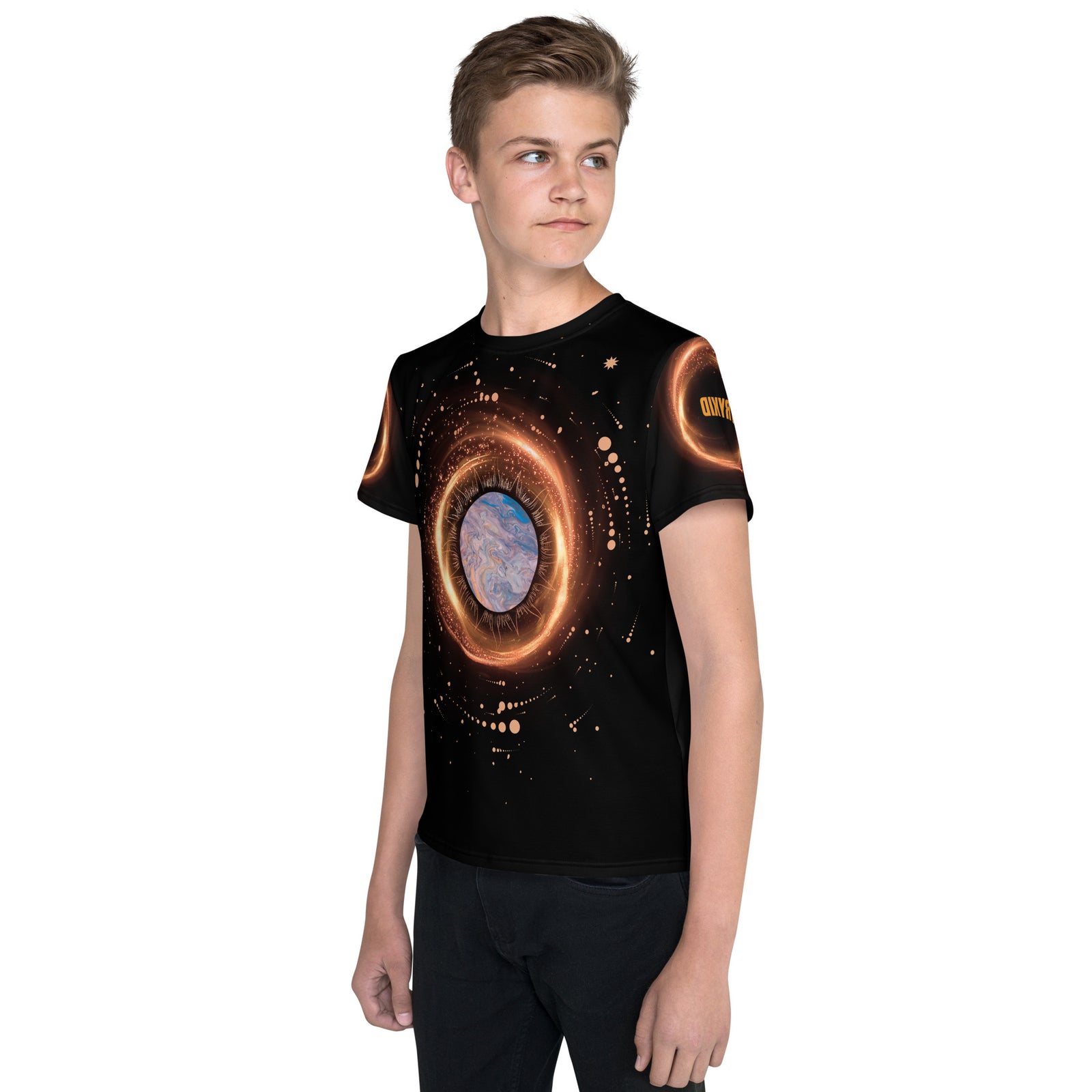 TRYKID Cosmic Black Hole Youth Crew Neck T-Shirt | Trending Space Design for a Stellar Fashion Statement