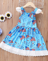 Kids Summer Sleeveless Firework Flag Dress
