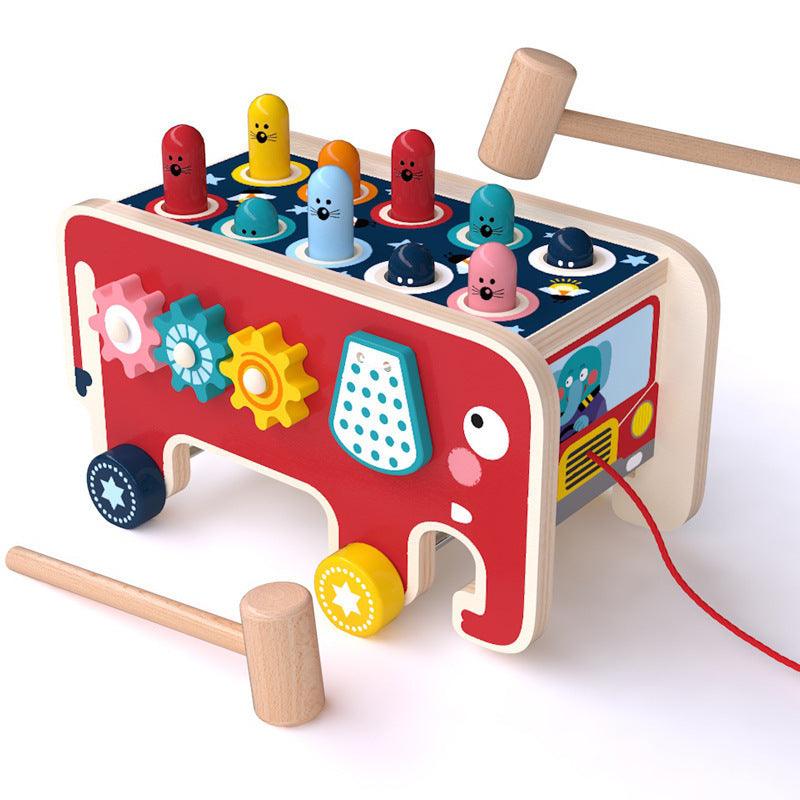 Montessori Toddlers Kids Wooden Pounding Bench Animal Bus Toys Early Educational Set Gifts For Children Toy Musical Instrument - TryKid