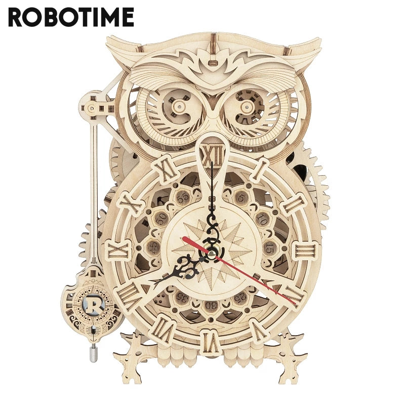 Robotime Rokr Creative DIY Toys 3D Owl Wooden Clock Building Block Kits For Children Christmas Gifts Home Decoration LK503 - TryKid