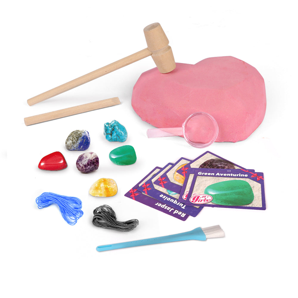 Gemstone Dig Kit Toys For Kids Dig Up 6 Gems& Rocks Science STEM Activities Educational Gifts For Boys Girls Age Above 6 Gemstones Necklace DIY Gifts - TryKid